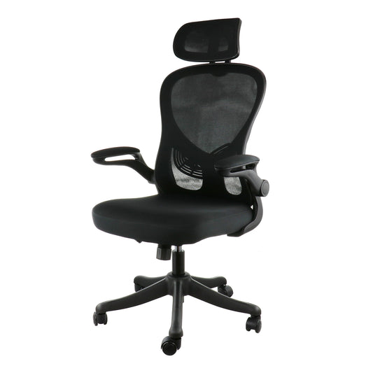 Elama High Back Adjustable Mesh and Fabric Office Chair in Black and Gray with Adjustable Head Rest W2B