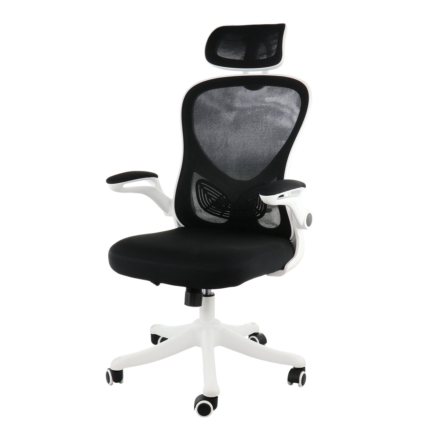 Elama High Back Adjustable Mesh and Fabric Office Chair in White and Black with Adjustable Head Rest W2B