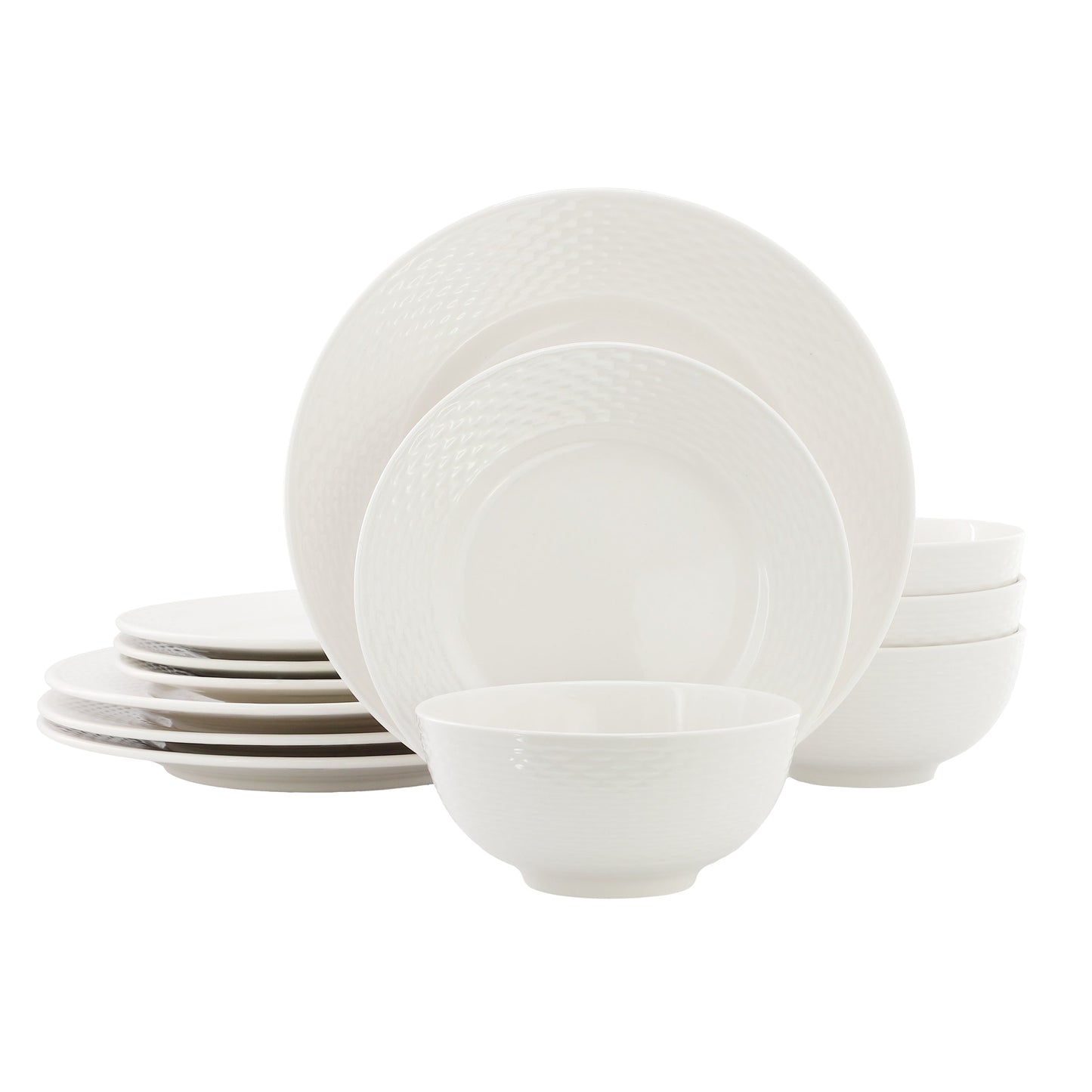 Elama Gemma 12 Piece Stoneware Dinnerware Set in White W2B