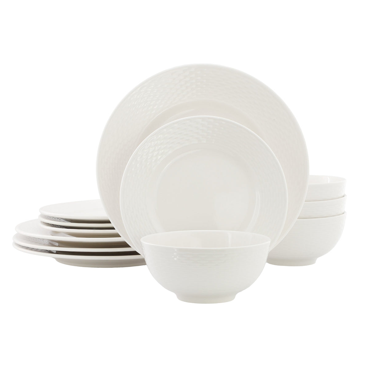 Elama Gemma 12 Piece Stoneware Dinnerware Set in White W2B