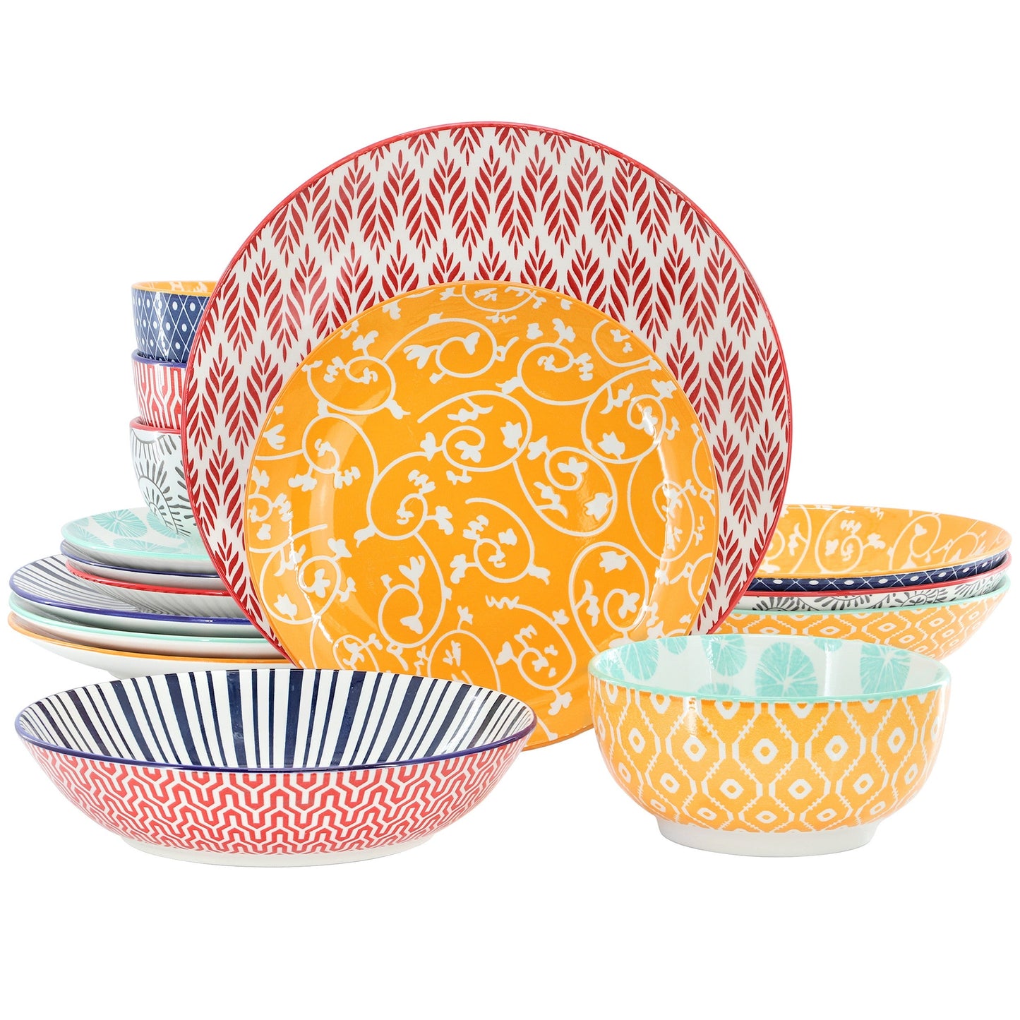 Elama Giovanna 16 Piece Assorted Porcelain Double Bowl Dinnerware Set W2B