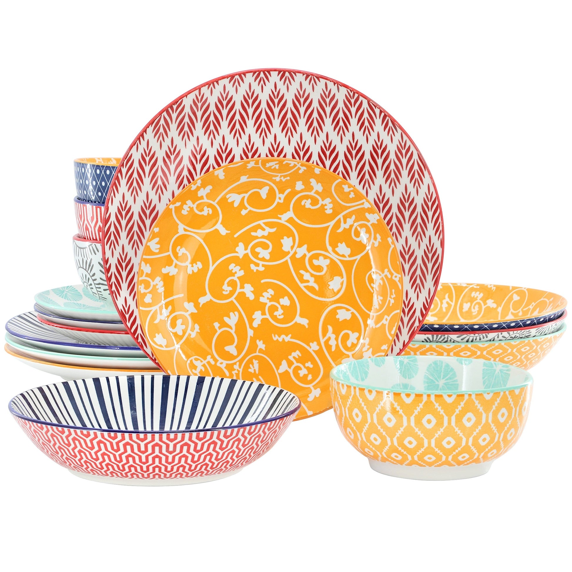 Elama Giovanna 16 Piece Assorted Porcelain Double Bowl Dinnerware Set W2B