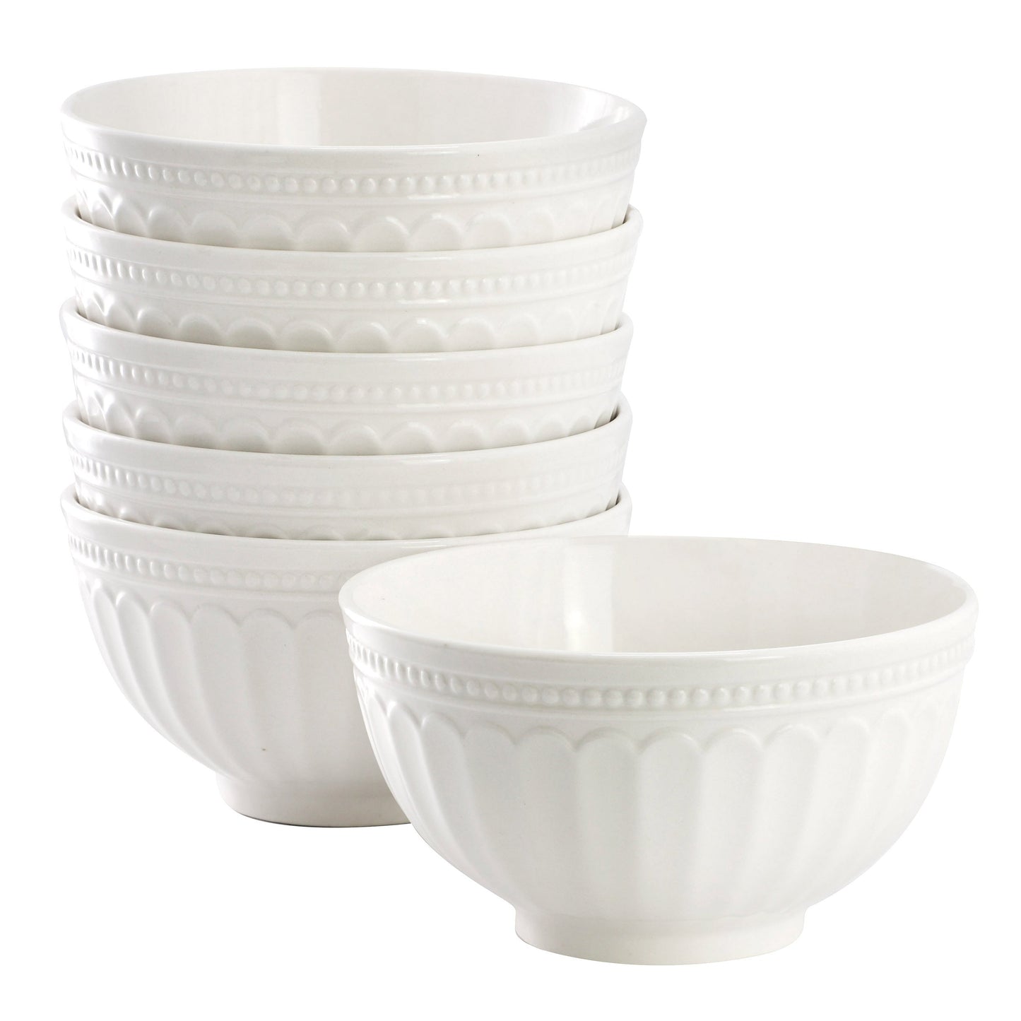 Elama Hansel 6 Piece Embossed Arch Stoneware Cereal Bowl Set in White W2B