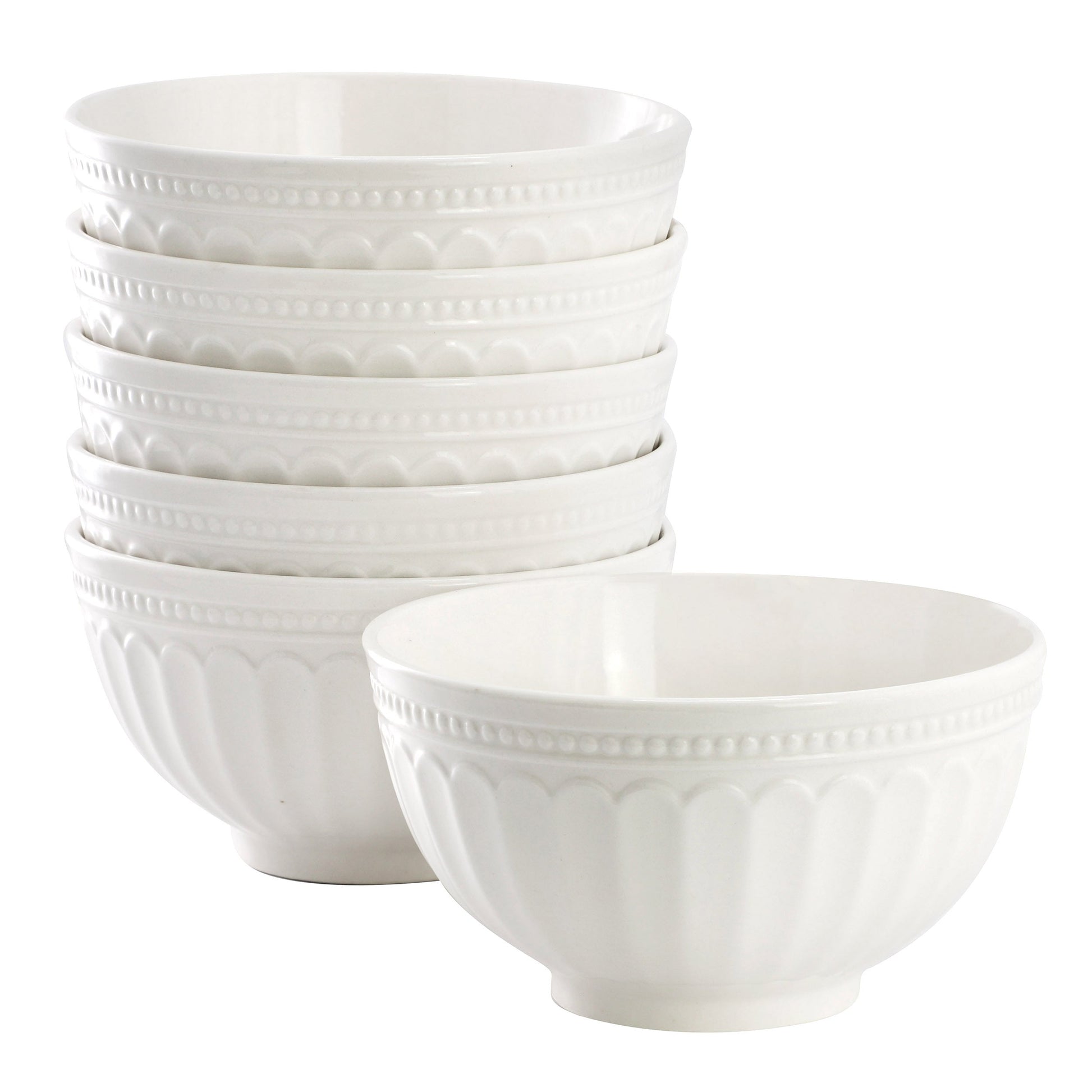 Elama Hansel 6 Piece Embossed Arch Stoneware Cereal Bowl Set in White W2B
