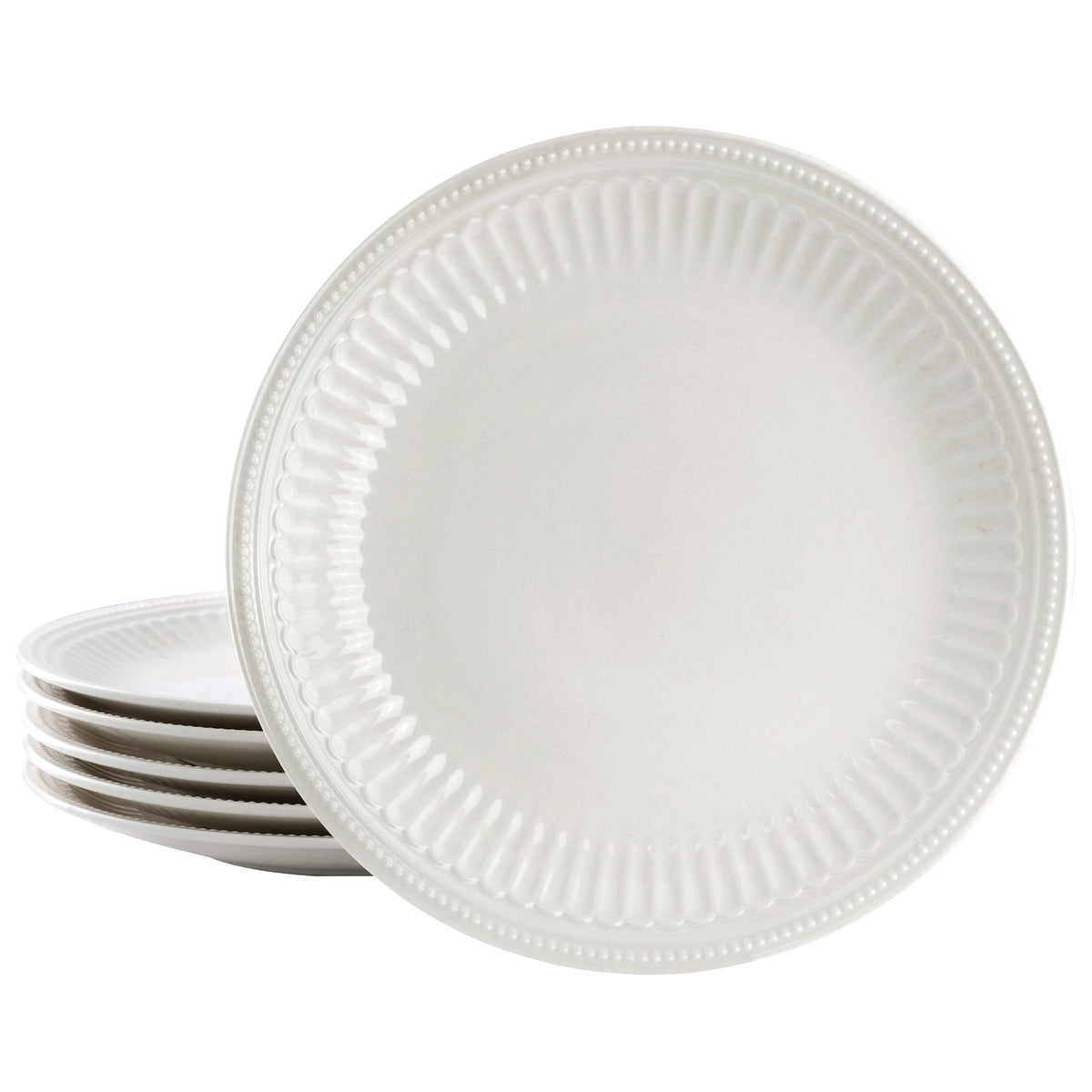 Elama Hansel 6 Piece Embossed Arch Stoneware Dinner Plate Set in White W2B