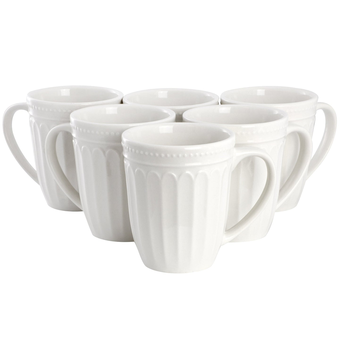 Elama Hansel 6 Piece Embossed Arch Stoneware 12 Ounce Mug Set in White W2B