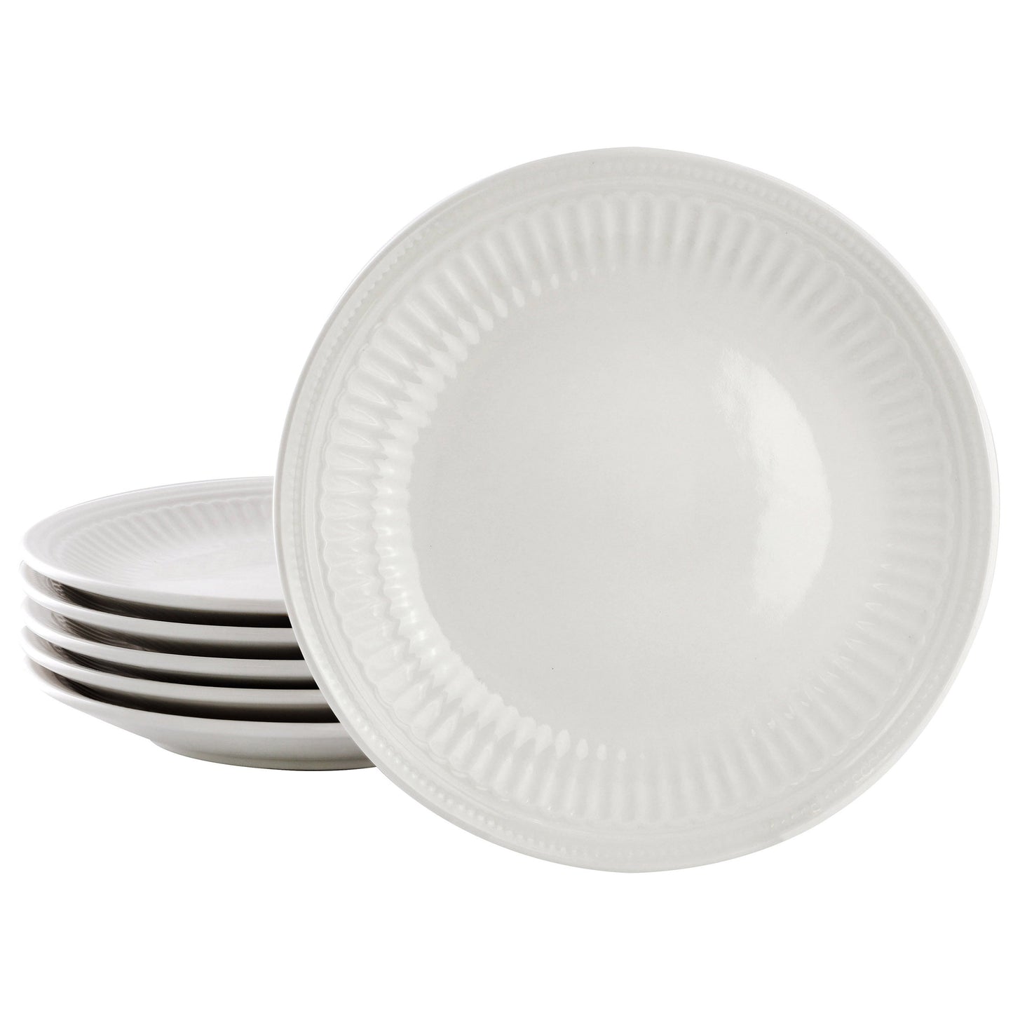 Elama Hansel 6 Piece Embossed Arch Stoneware Salad Plate Set in White W2B