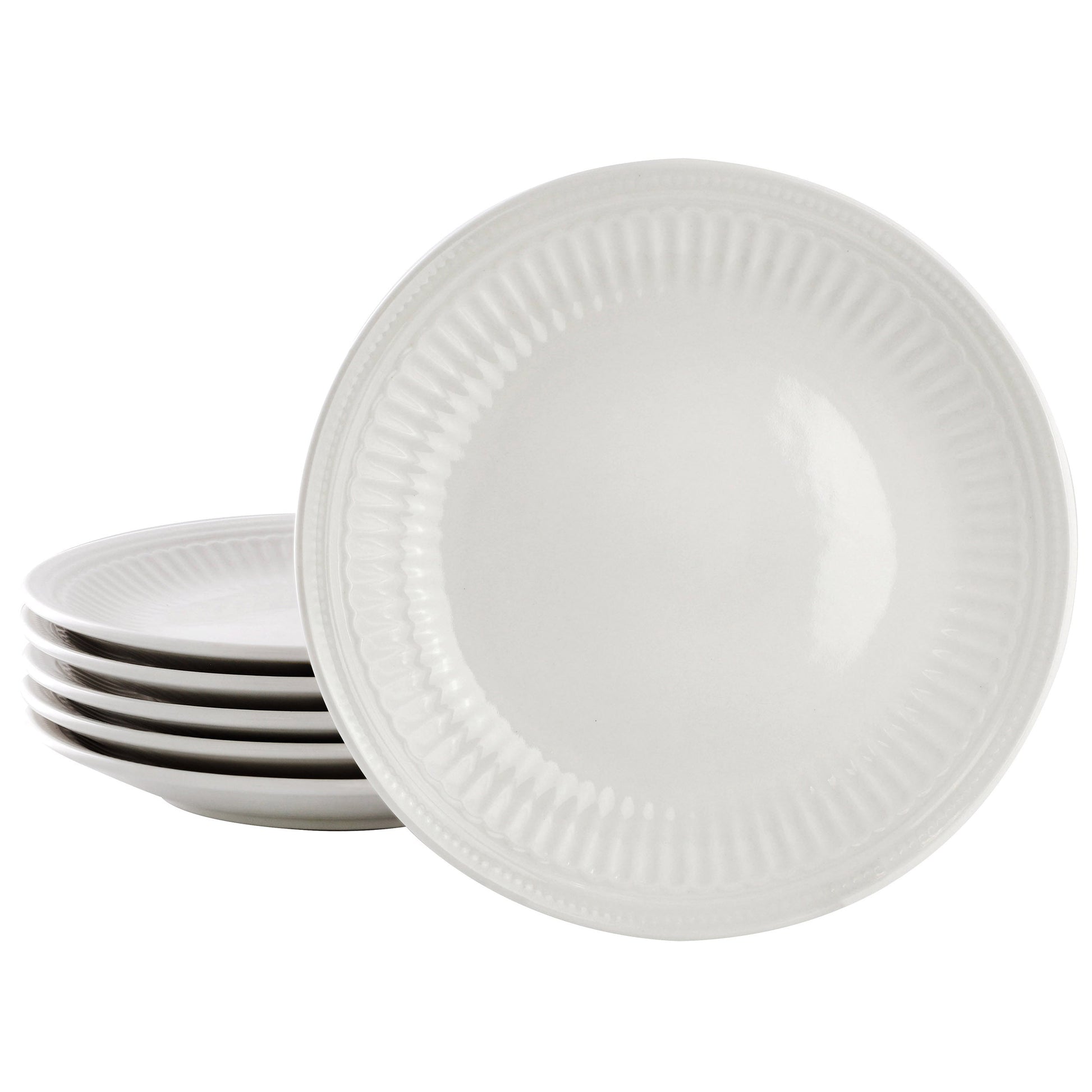 Elama Hansel 6 Piece Embossed Arch Stoneware Salad Plate Set in White W2B