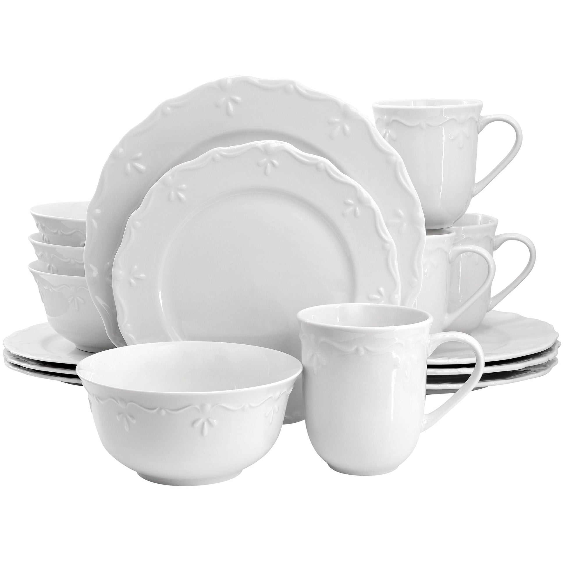 Elama Henryi 16 Piece Porcelain Dinnerware Set in White W2B