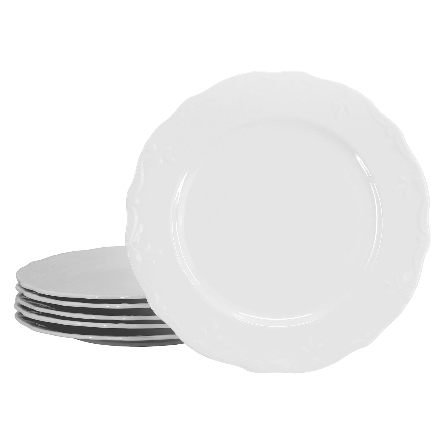 Elama Henryi 6 Piece 10.6 Inch Porcelain Dinner Plate Set in White W2B