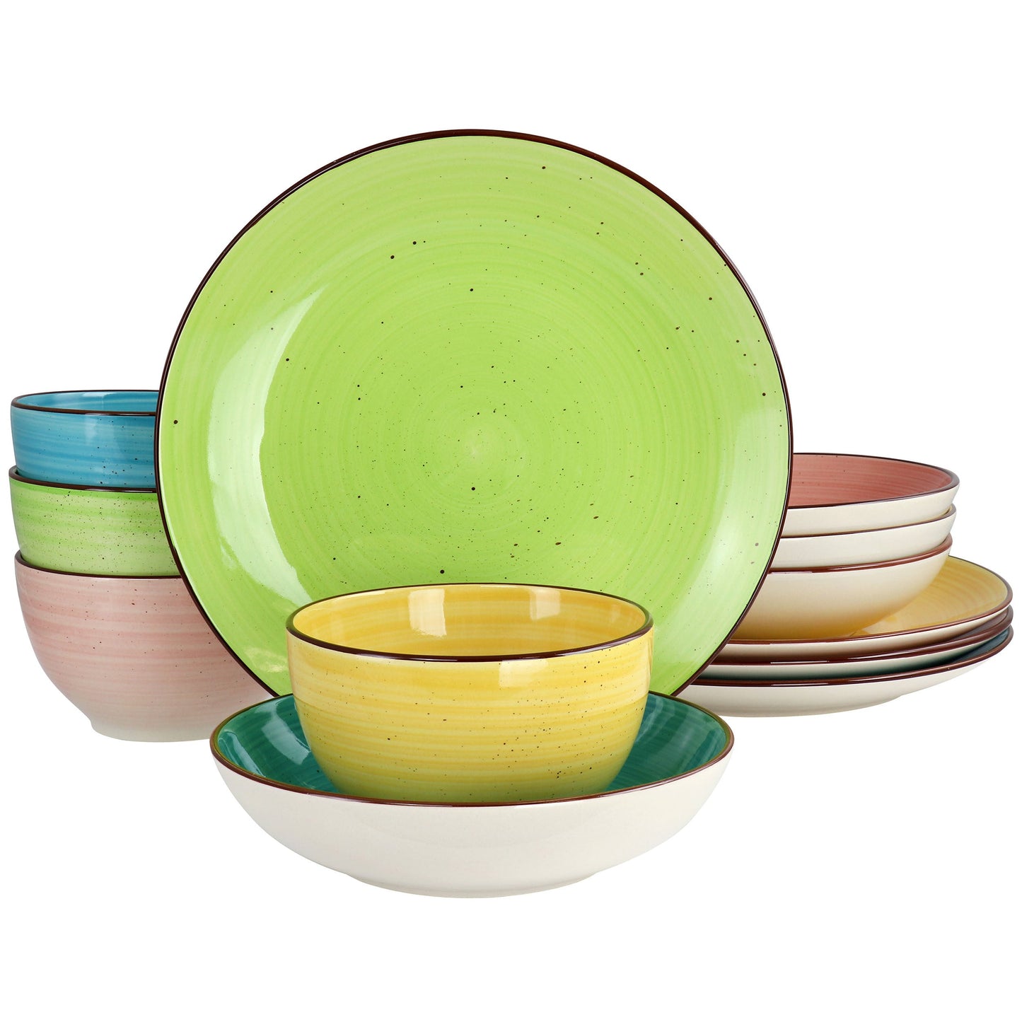 Elama Hudson 12 Piece Double Bowl Stoneware Dinnerware Set in Assorted Colors W2B