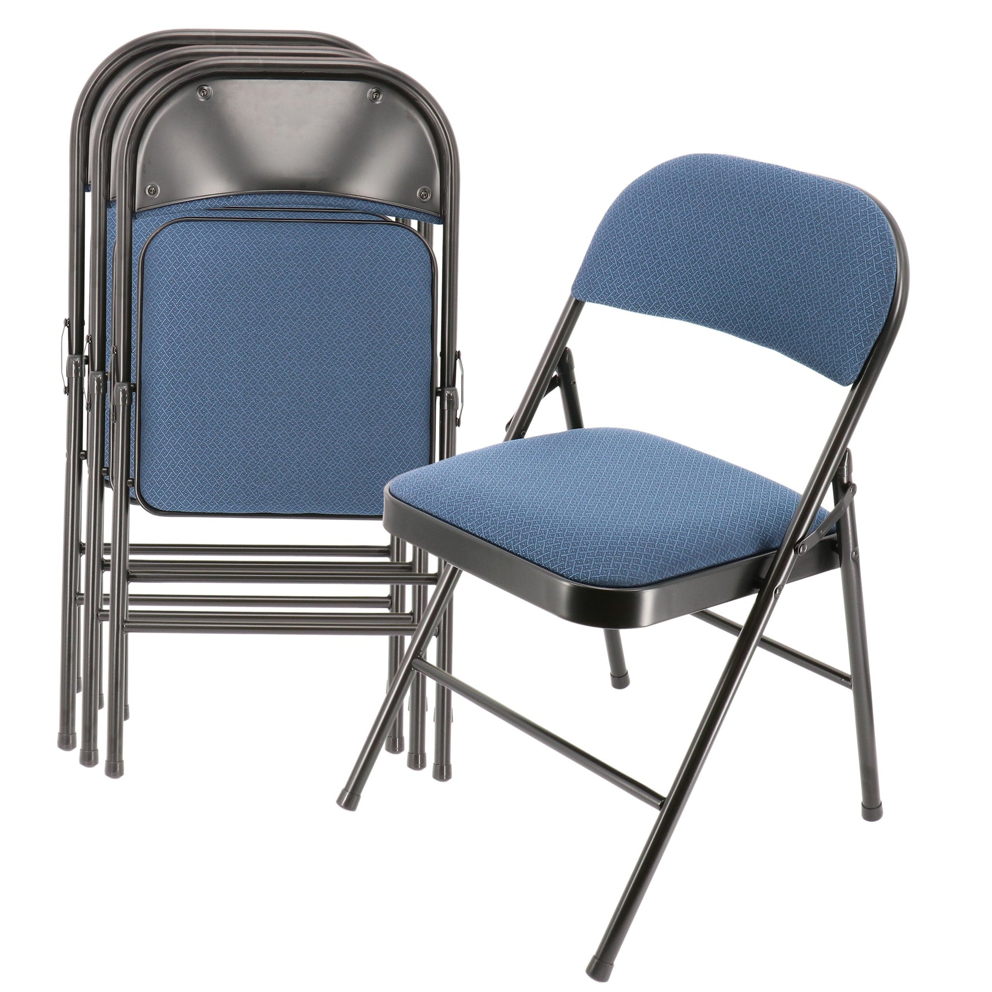 Elama 4 Piece Metal Folding Chair with Padded Seats in Dark Blue W2B