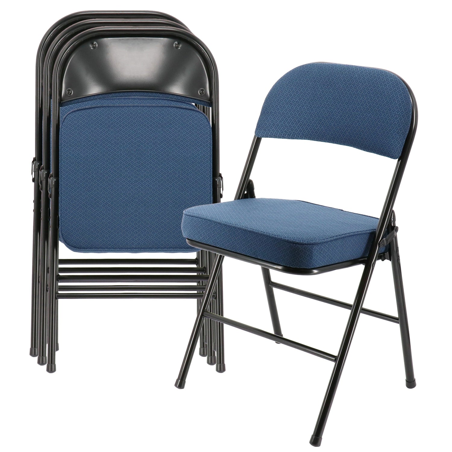 Elama 4 Piece Metal Folding Chair with 2.2 Inch Padded Seats in Dark Blue W2B