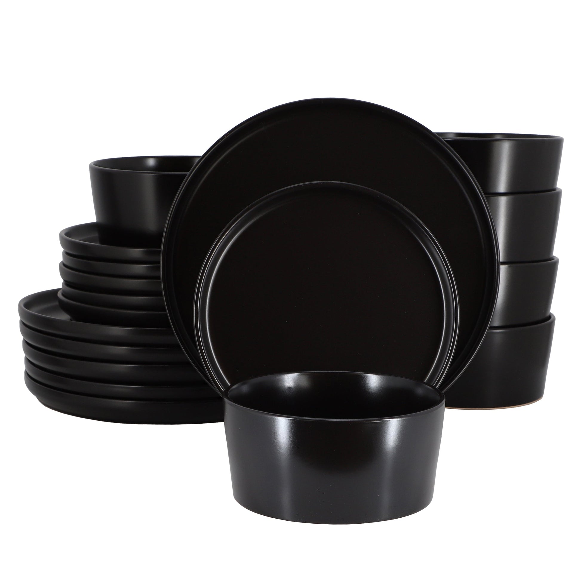 Elama Josh 18 Piece Stoneware Dinnerware Set in Matte Black W2B