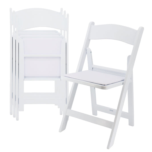 Elama 4 Piece Plastic Folding Resin Chair in White with Removable Seat Pad W2B