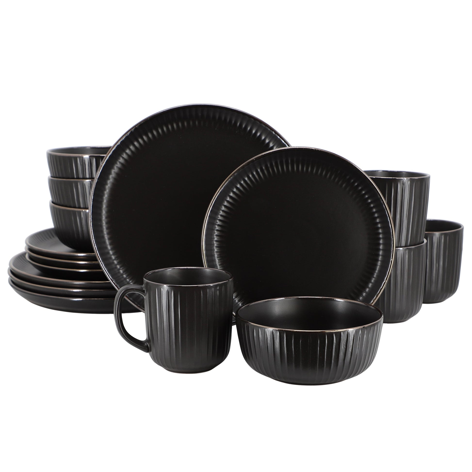 Elama Leo 16 Piece Stoneware Dinnerware Set In Black W2B