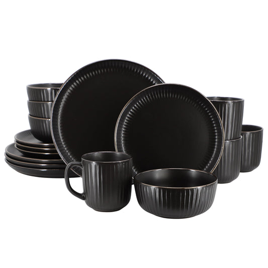 Elama Leo 16 Piece Stoneware Dinnerware Set In Black W2B
