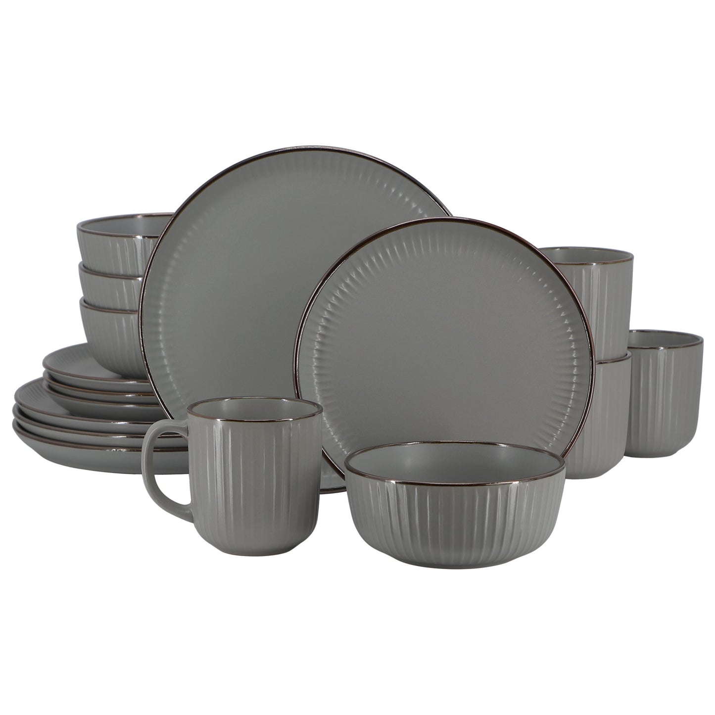 Elama Leo 16 Piece Stoneware Dinnerware Set In Dark Gray W2B