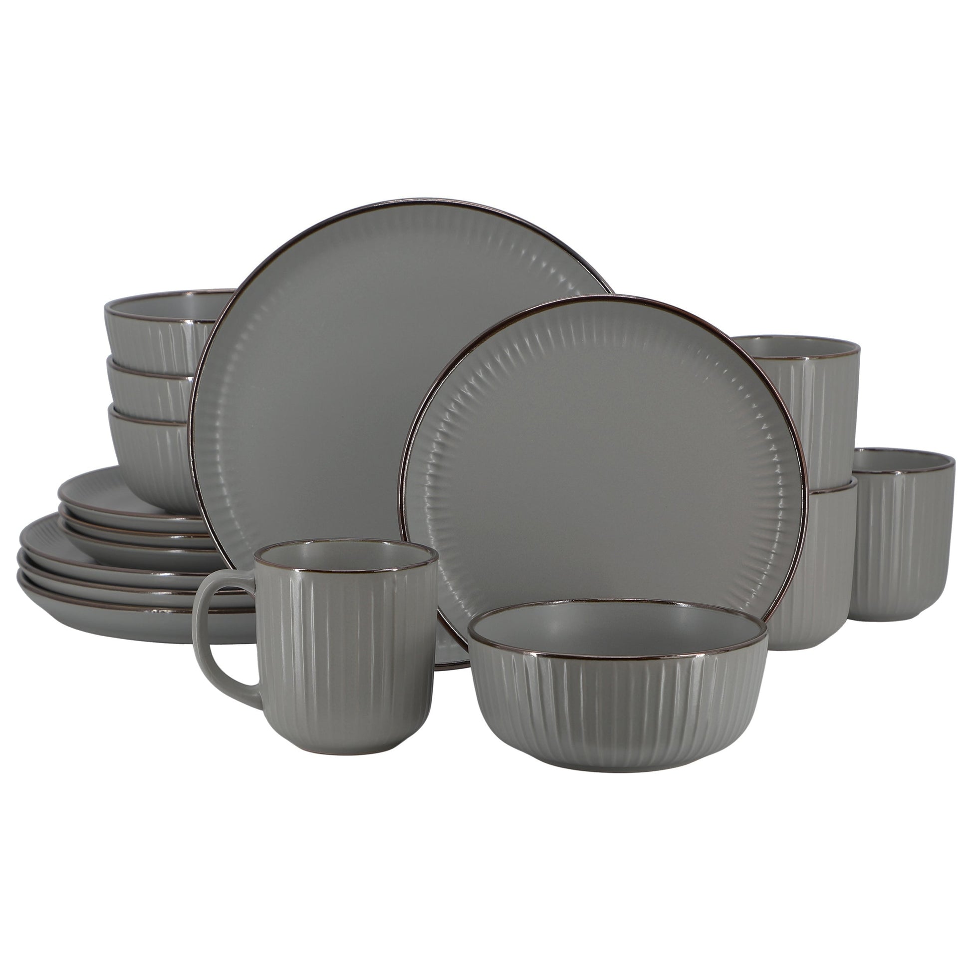Elama Leo 16 Piece Stoneware Dinnerware Set In Dark Gray W2B