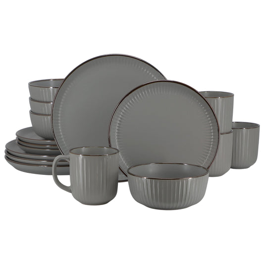 Elama Leo 16 Piece Stoneware Dinnerware Set In Dark Gray W2B