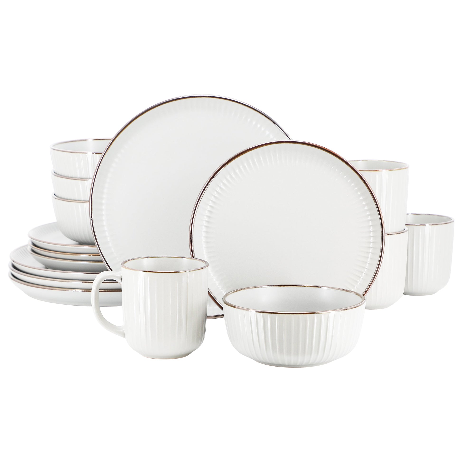Elama Leo 16 Piece Stoneware Dinnerware Set In White W2B