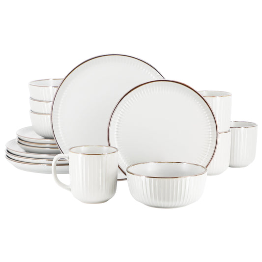 Elama Leo 16 Piece Stoneware Dinnerware Set In White W2B
