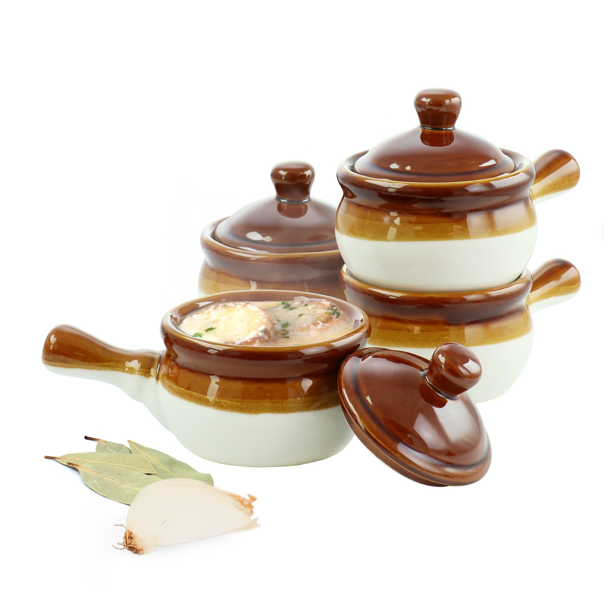 Elama 4 Piece Long Handle 15 Ounce French Onion Soup Bowl with Lid W2B