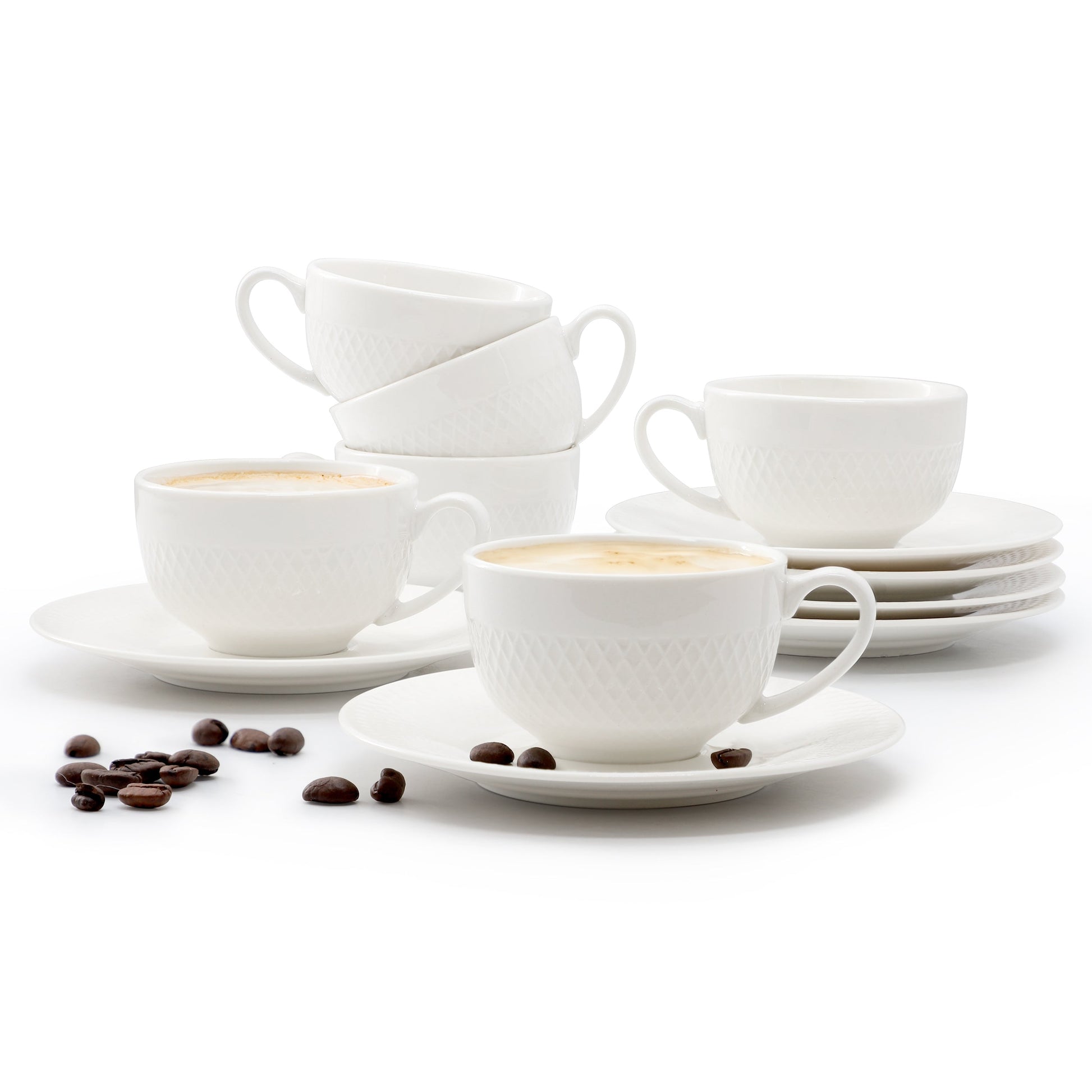 Elama Luna 12 Piece 3 Ounce Porcelain Espresso Cup Set in White with Saucers W2B