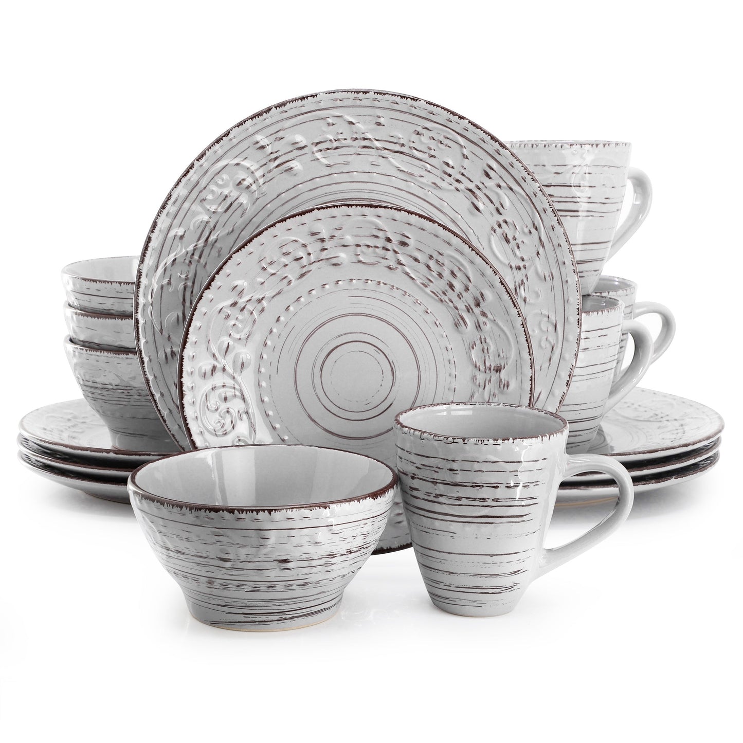 Elama Malibu Calcite 16-Piece Dinnerware Set in Light Gray W2B