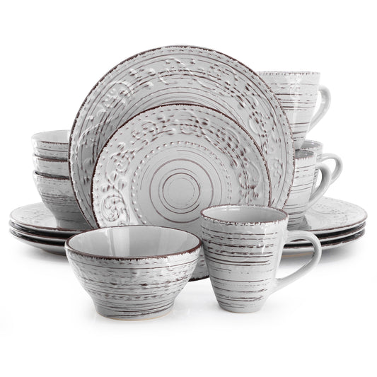 Elama Malibu Calcite 16-Piece Dinnerware Set in Light Gray W2B