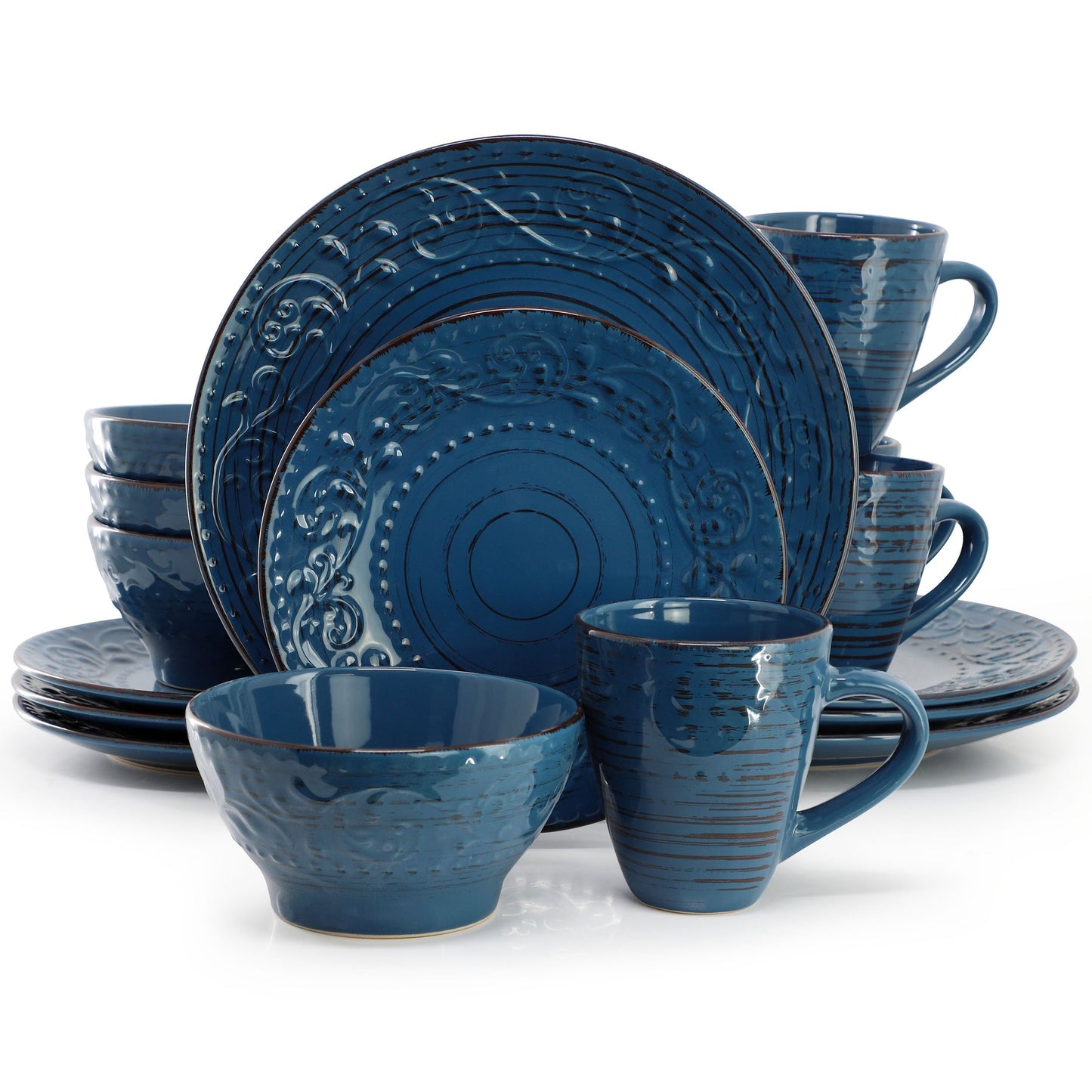 Elama Malibu Deep Ocean 16-Piece Stoneware Dinnerware Set in Dark Blue W2B