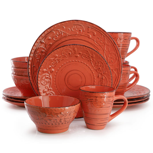 Elama Malibu Jasper 16-Piece Stoneware Dinnerware Set in Orange W2B
