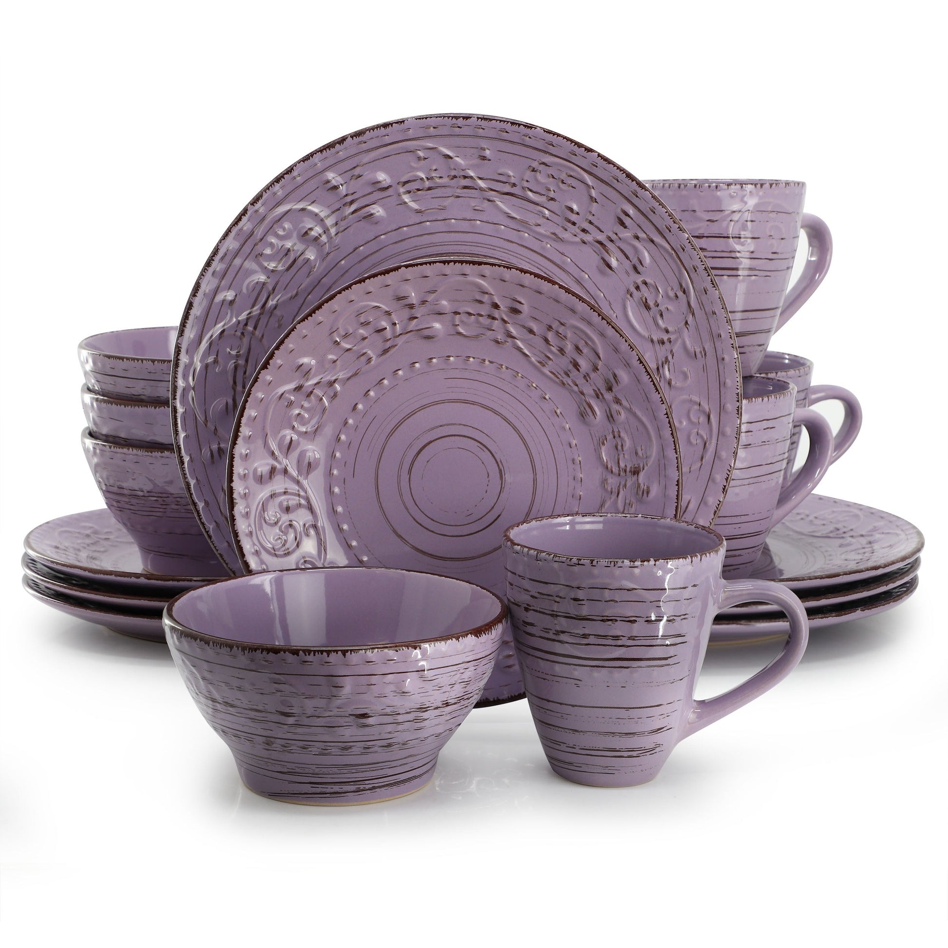 Elama Malibu Mica 16-Piece Stoneware Dinnerware Set in Purple W2B