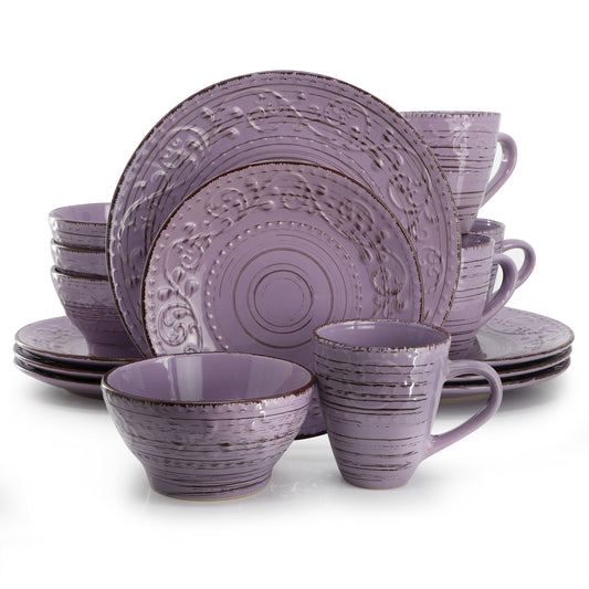 Elama Malibu Mica 16-Piece Stoneware Dinnerware Set in Purple W2B