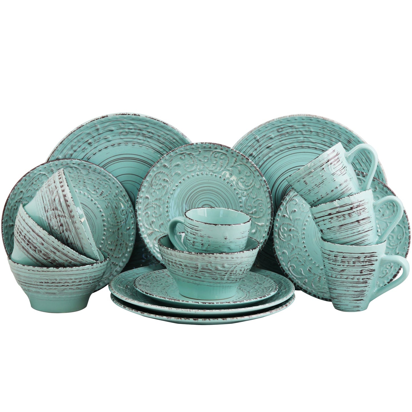 Elama Malibu Waves 16-Piece Dinnerware Set in Turquoise W2B