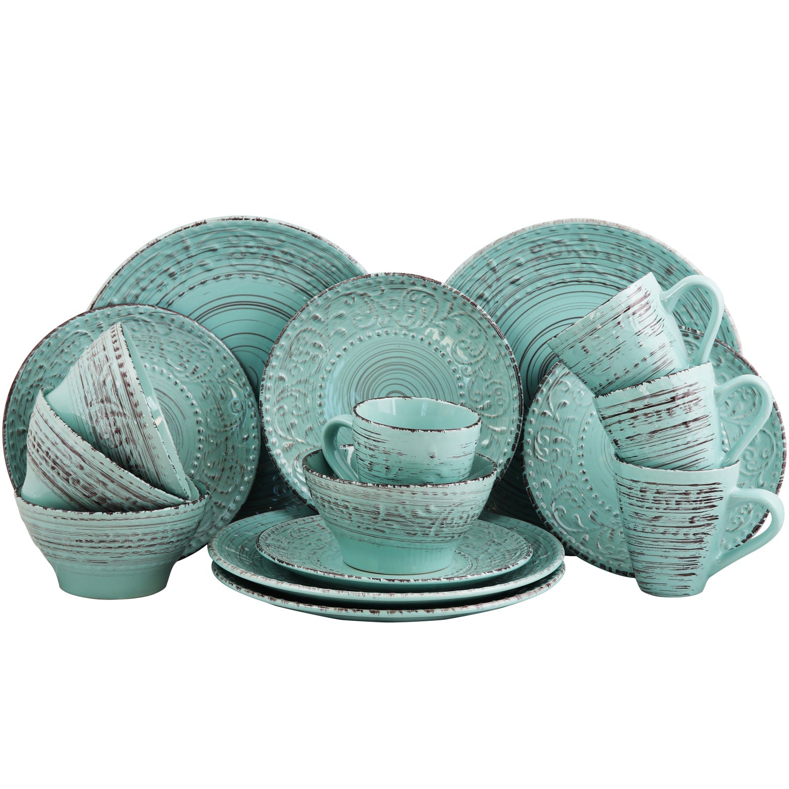 Elama Malibu Waves 16-Piece Dinnerware Set in Turquoise W2B