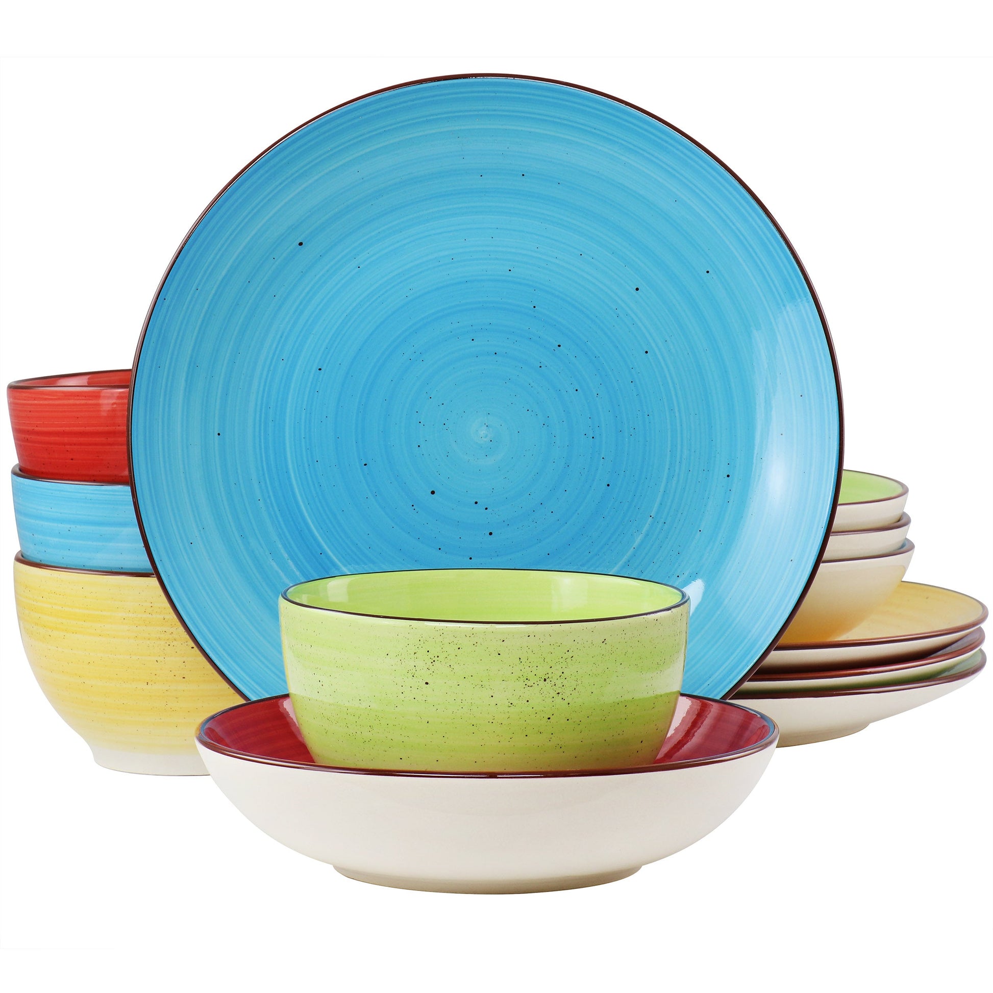 Elama Mason 12 Piece Double Bowl Stoneware Dinnerware Set in Assorted Colors W2B