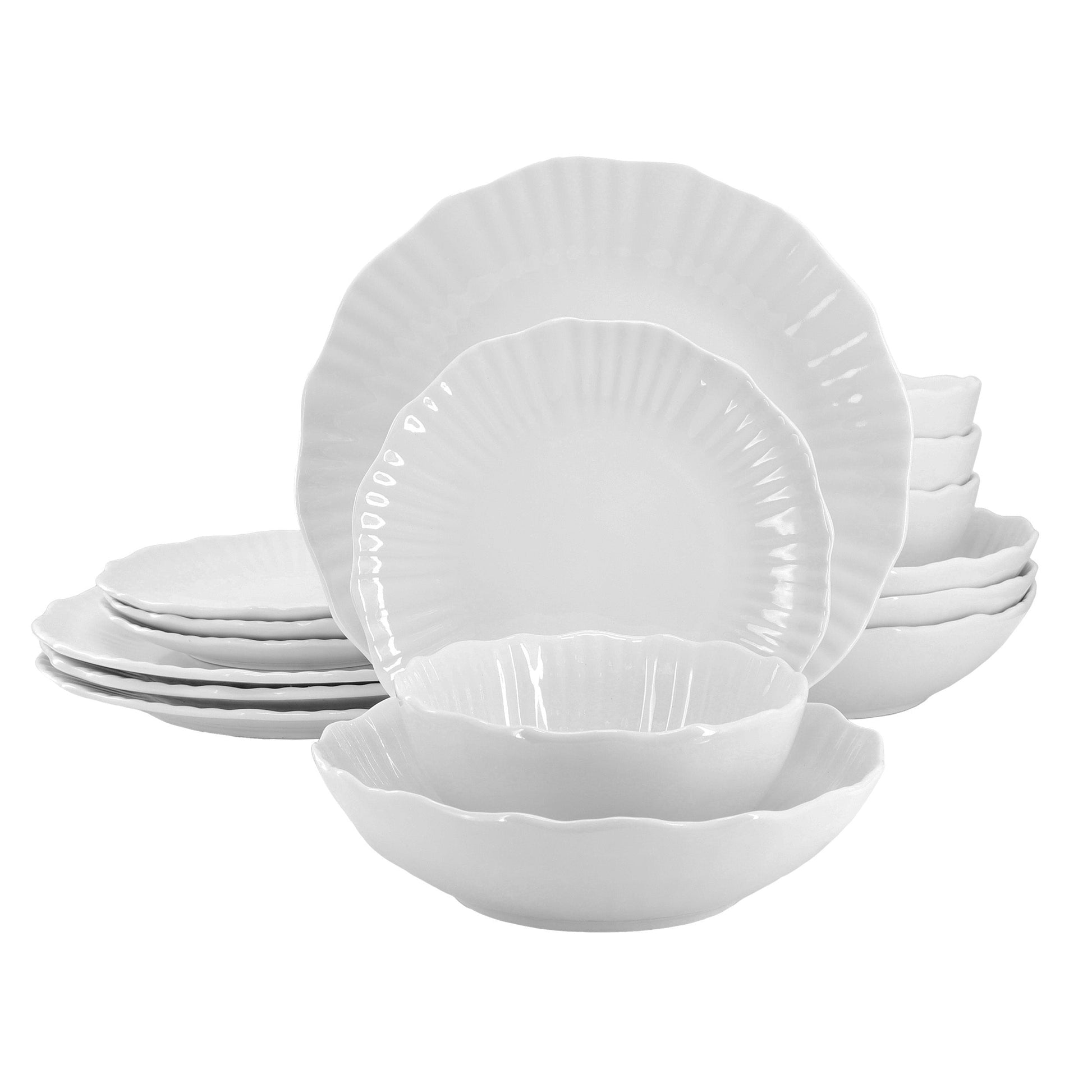 Elama Millie 16 Piece Double Bowl Porcelain Dinnerware Set in White W2B