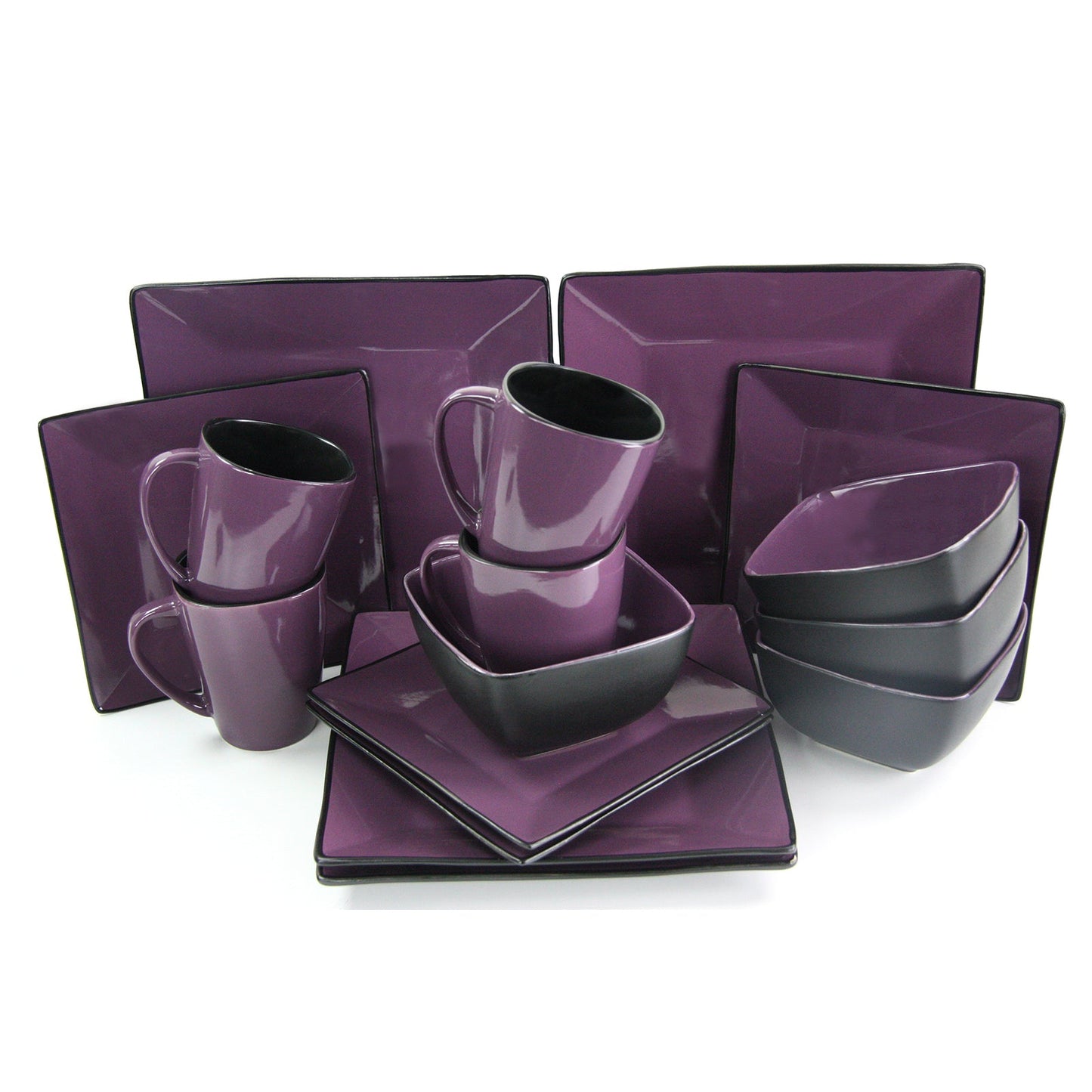 Elama Mulberry Loft 16 Piece Modern Premium Stoneware Dinnerware Set with Complete Settings for 4 W2B