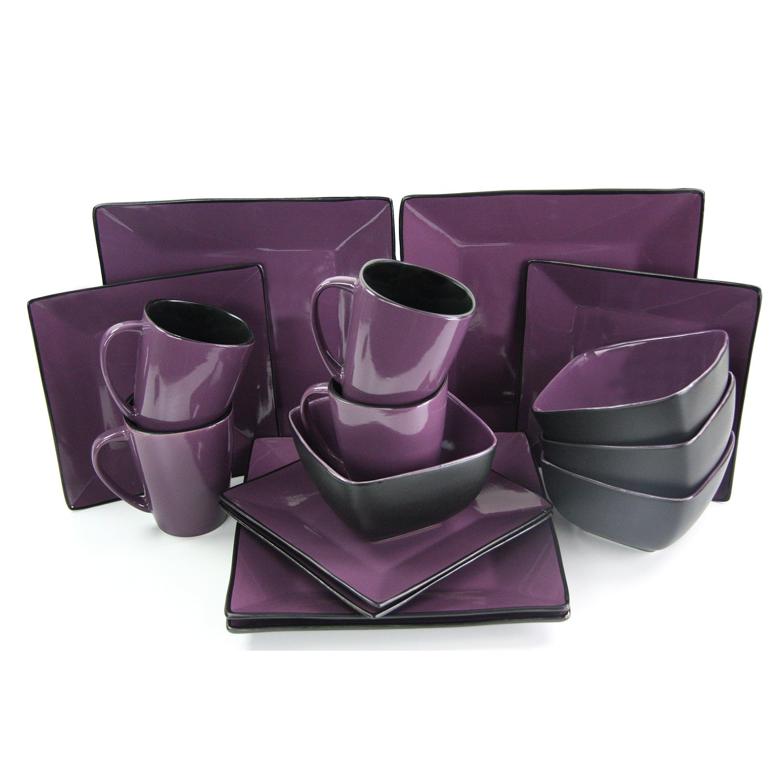 Elama Mulberry Loft 16 Piece Modern Premium Stoneware Dinnerware Set with Complete Settings for 4 W2B