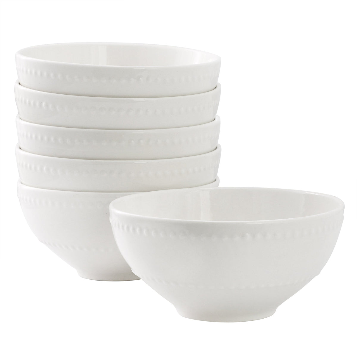 Elama Olevia 6 Piece Embossed Dot Stoneware Cereal Bowl Set in White W2B
