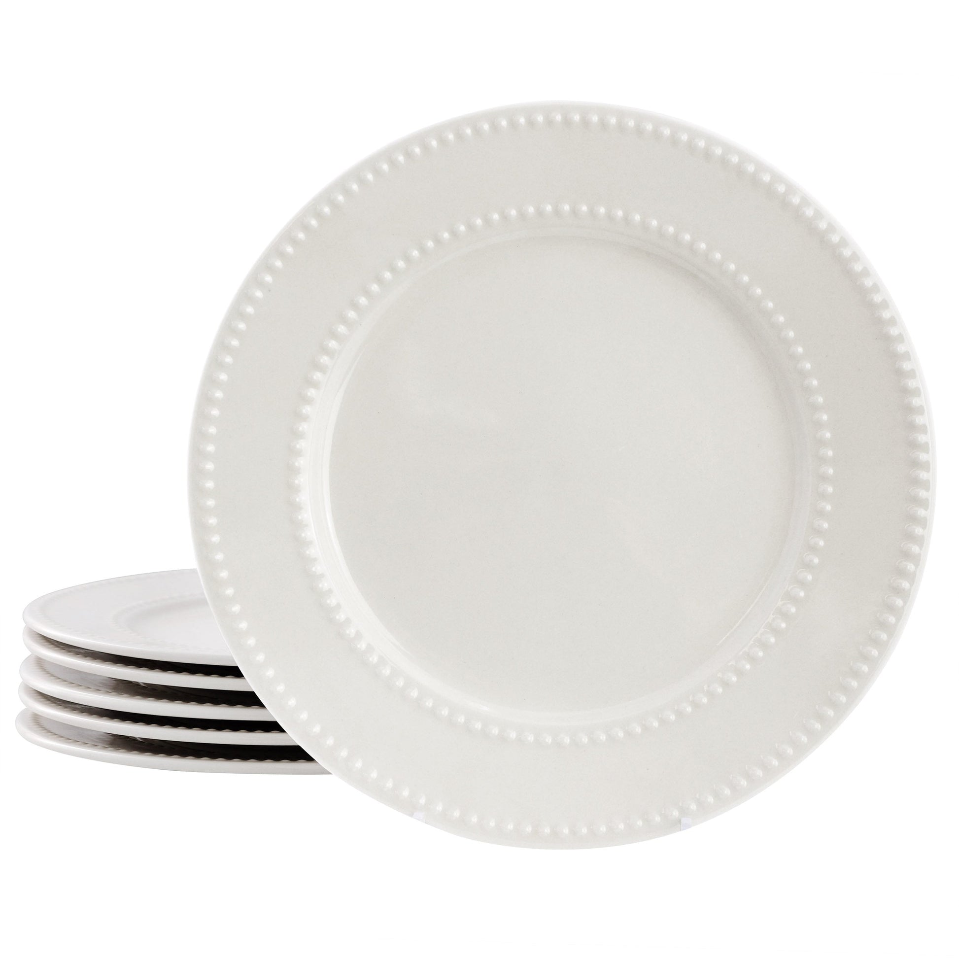 Elama Olevia 6 Piece Embossed Dot Stoneware Dinner Plate Set in White W2B