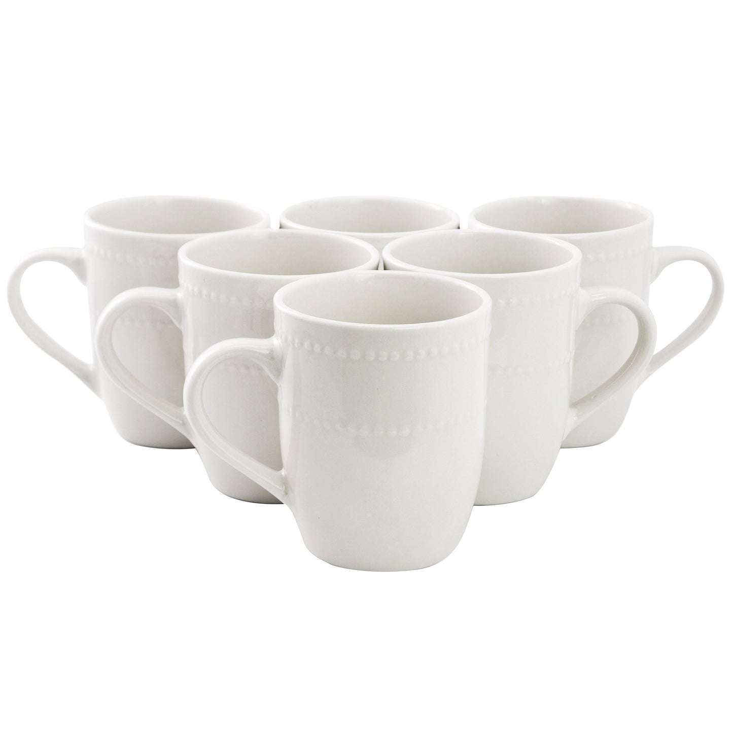 Elama Olevia 6 Piece Embossed Dot Stoneware 12 Ounce Mug Set in White W2B