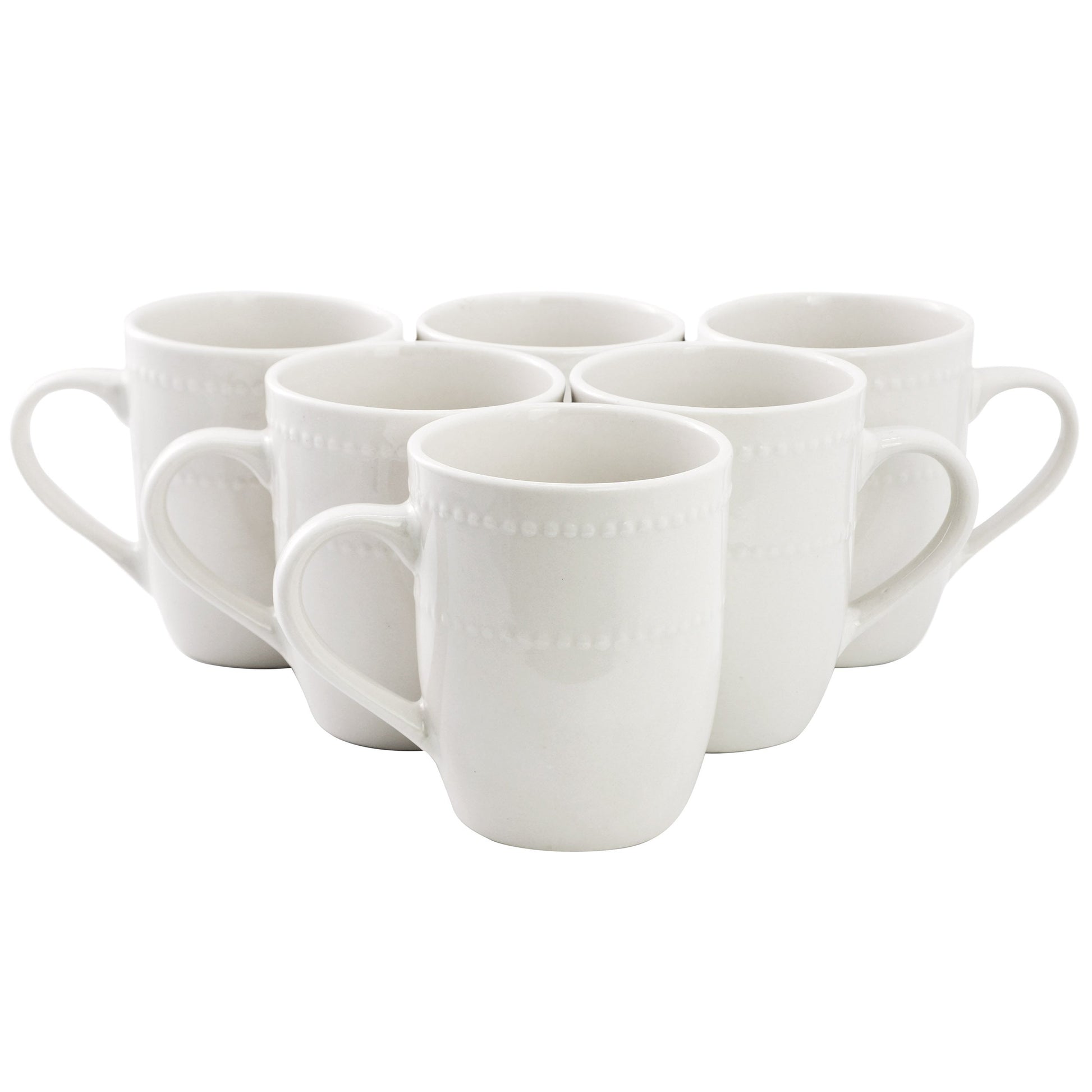 Elama Olevia 6 Piece Embossed Dot Stoneware 12 Ounce Mug Set in White W2B