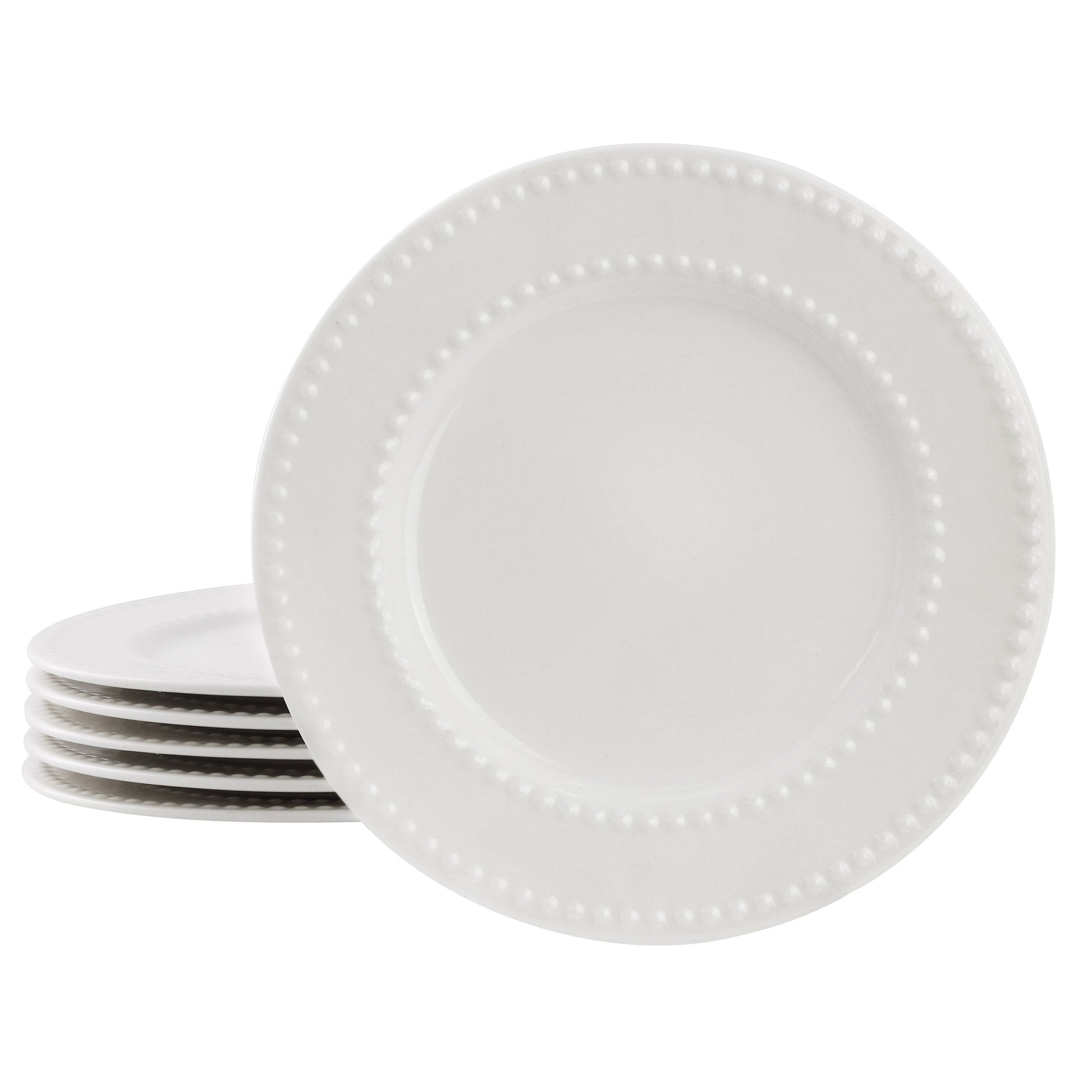 Elama Olevia 6 Piece Embossed Dot Stoneware Salad Plate Set in White W2B