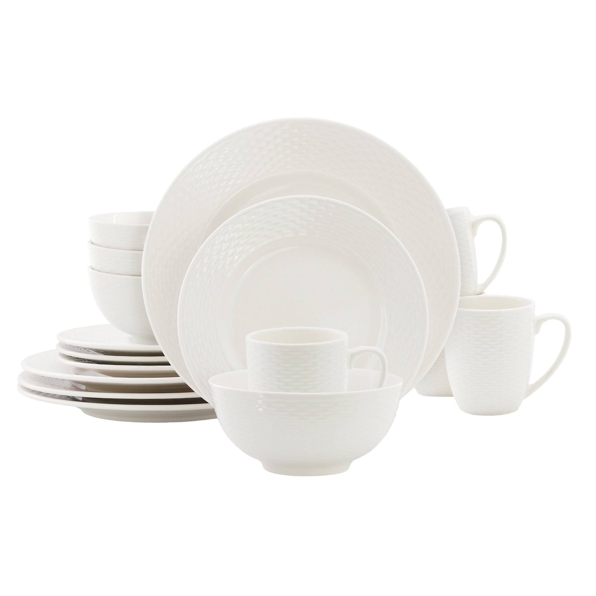 Elama Ophelia 16 Piece Stoneware Dinnerware Set in White W2B