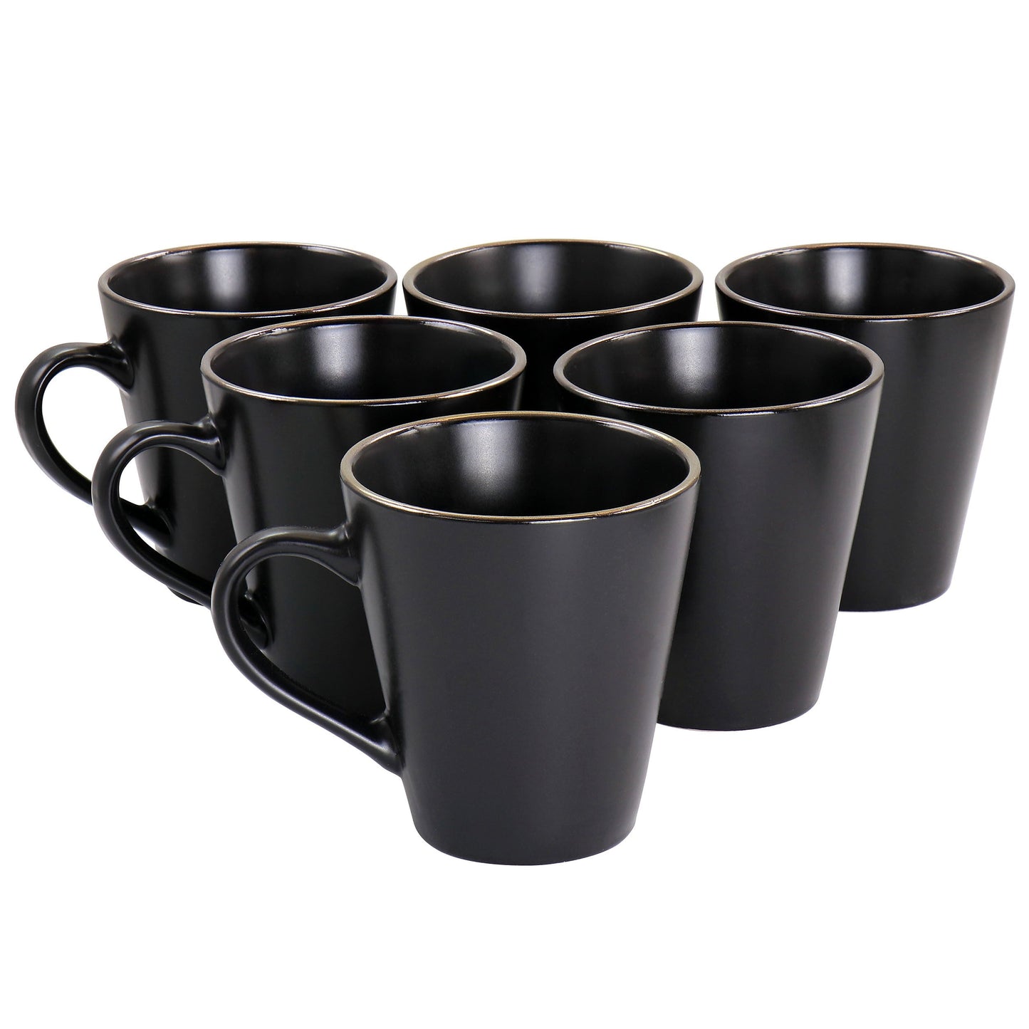 Elama Paul 6 Piece Stoneware Mug Set in Matte Black with Gold Rim W2B