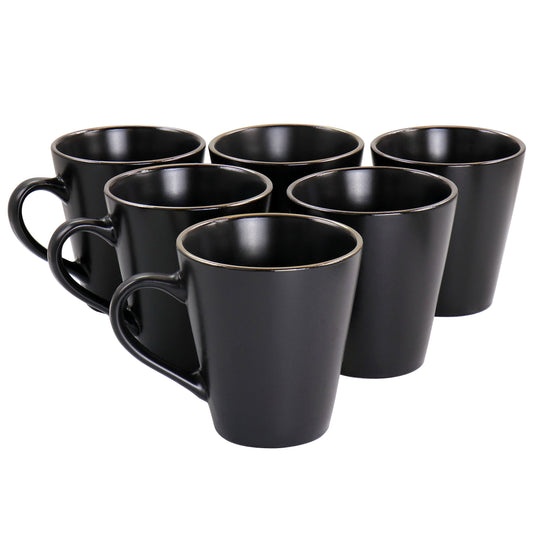 Elama Paul 6 Piece Stoneware Mug Set in Matte Black with Gold Rim W2B