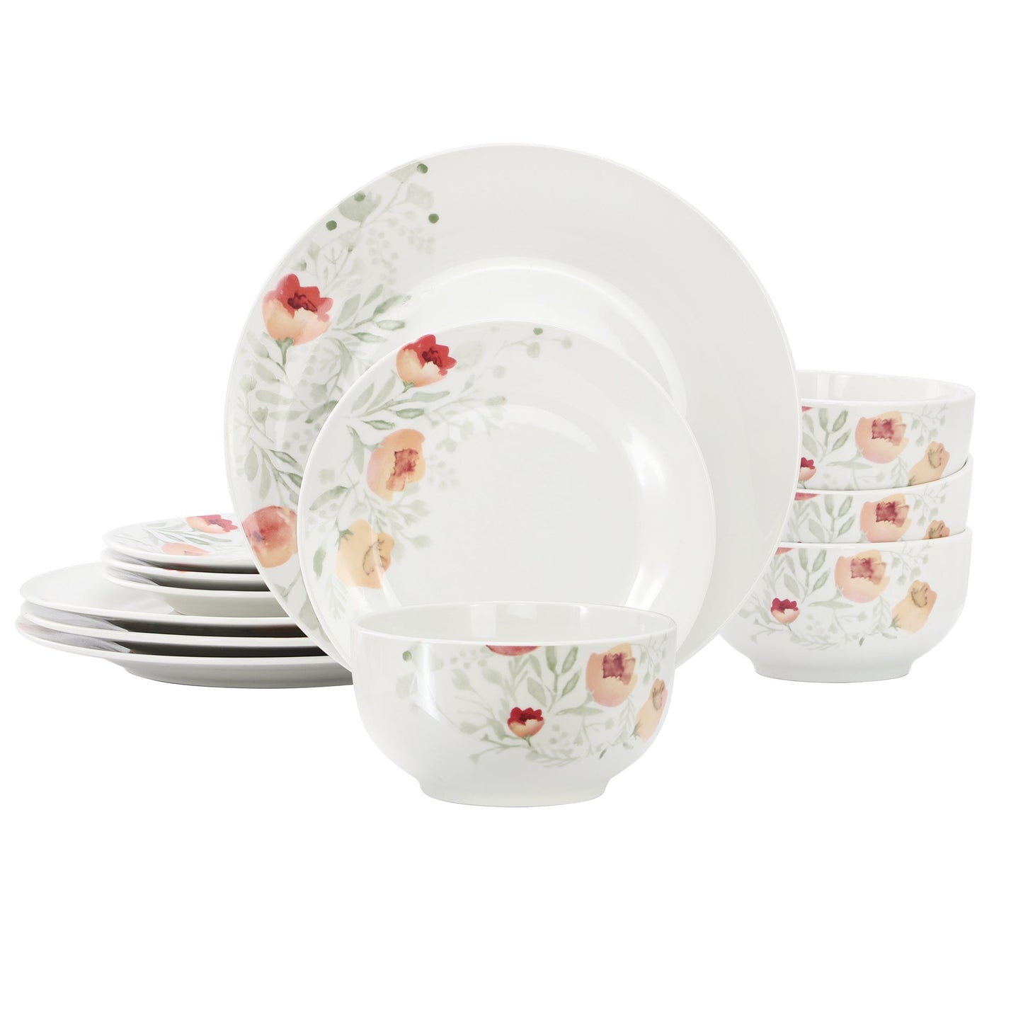 Elama Poppy 12 Piece Porcelain Dinnerware Set, Service for 4 W2B