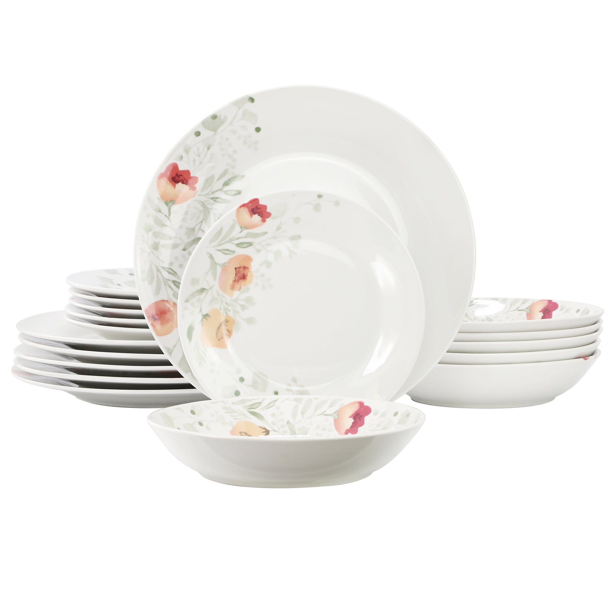 Elama Poppy 18 Piece Porcelain Dinnerware Set, Service for 6 W2B